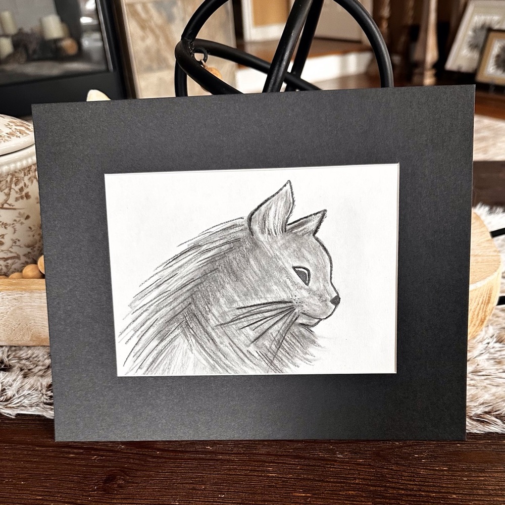 Hand Crafted Black Cat Illustration with Black mat